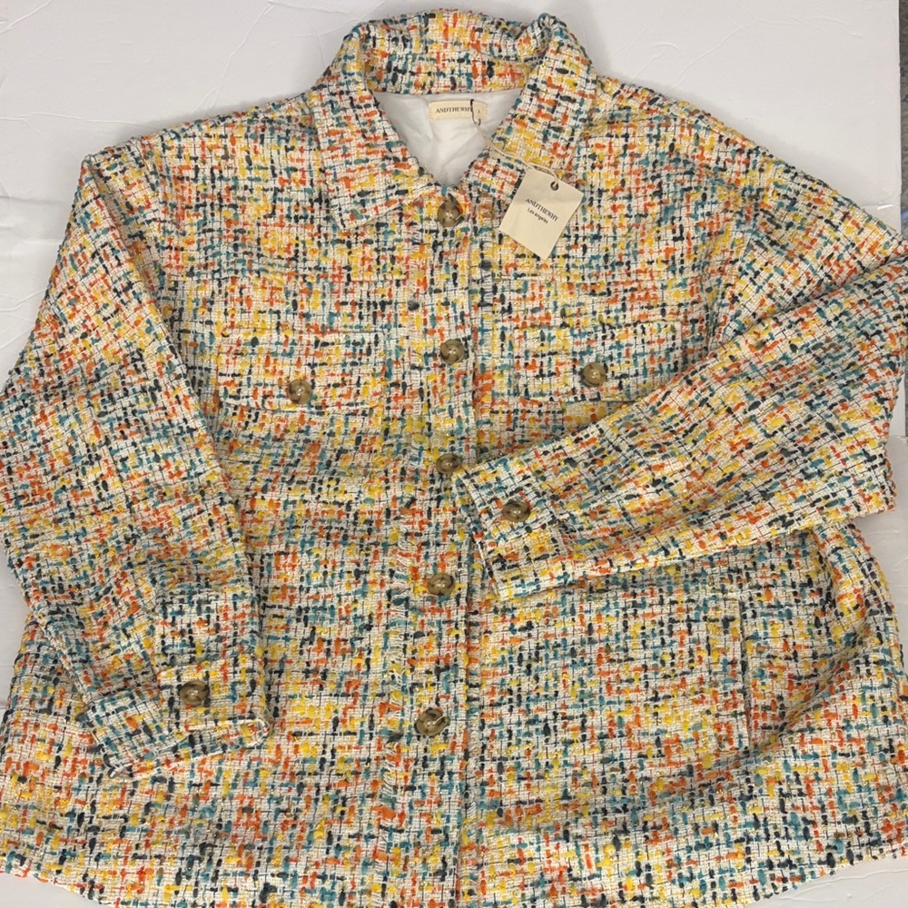 ANTHEWAY Women's Multicolor Tweed Button-Down Jacket - Picture 5 of 14